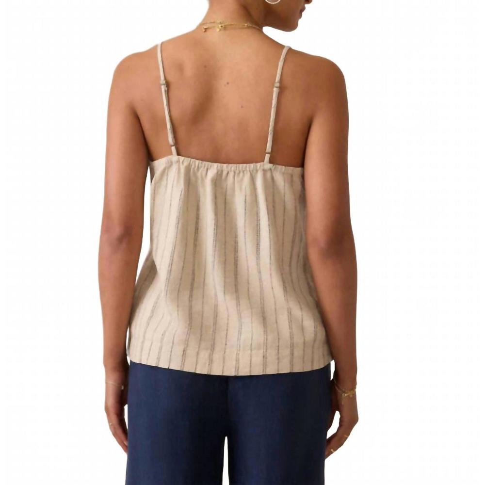 NEW FAHERTY riviera linen tank top in driftwood stripe - Picture 3 of 3